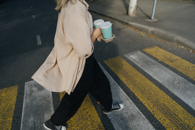 Employee walking to work